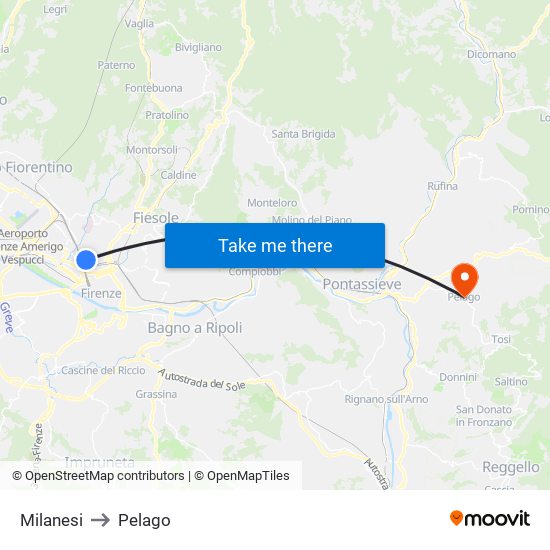 Milanesi to Pelago map
