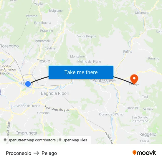 Proconsolo to Pelago map