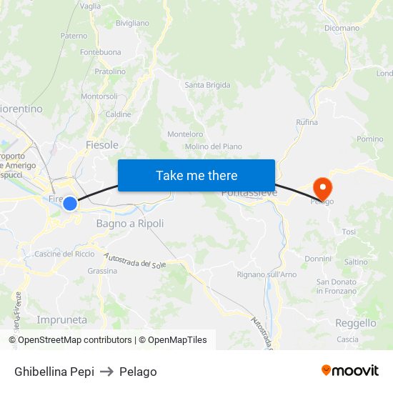 Ghibellina Pepi to Pelago map