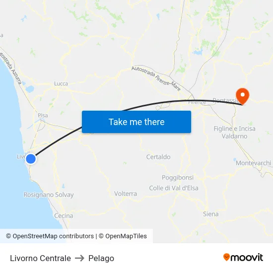 Livorno Central to Pelago map
