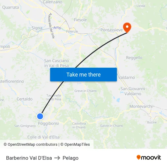 Barberino Val D'Elsa to Pelago map