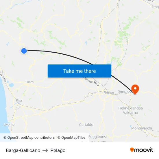 Barga-Gallicano to Pelago map