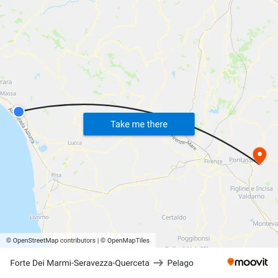 Forte Dei Marmi-Seravezza-Querceta to Pelago map