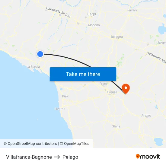 Villafranca-Bagnone to Pelago map