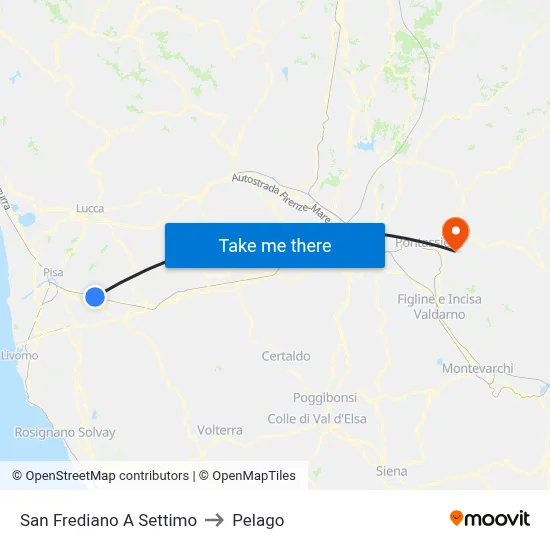 San Frediano A Settimo to Pelago map