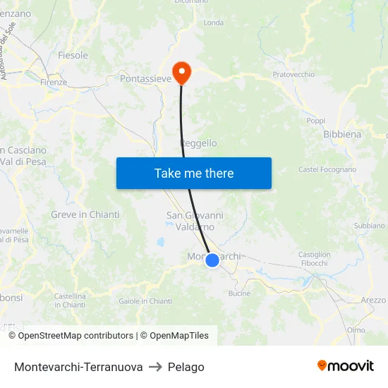 Montevarchi-Terranuova to Pelago map