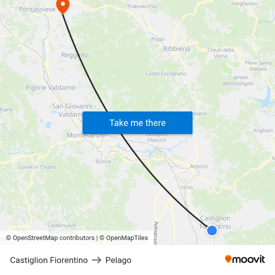 Castiglion Fiorentino to Pelago map