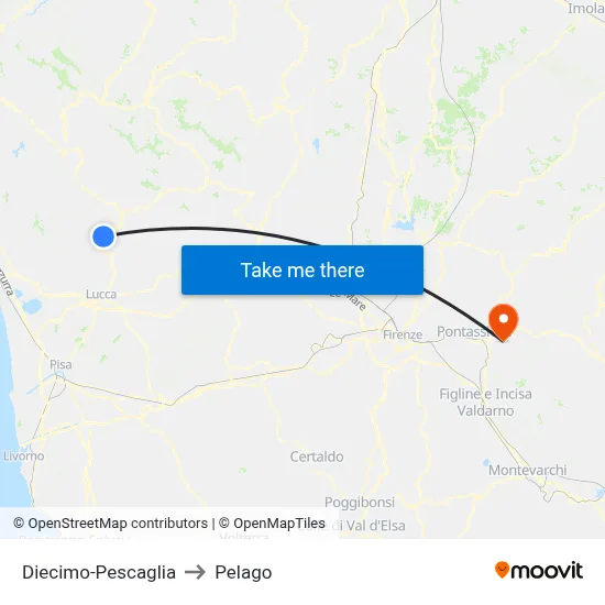 Diecimo-Pescaglia to Pelago map
