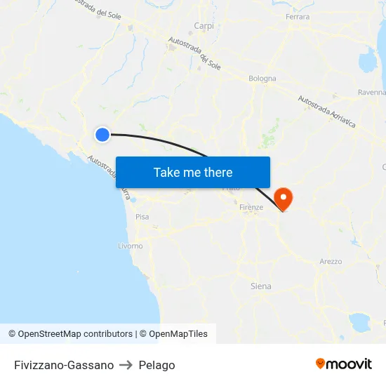 Fivizzano-Gassano to Pelago map
