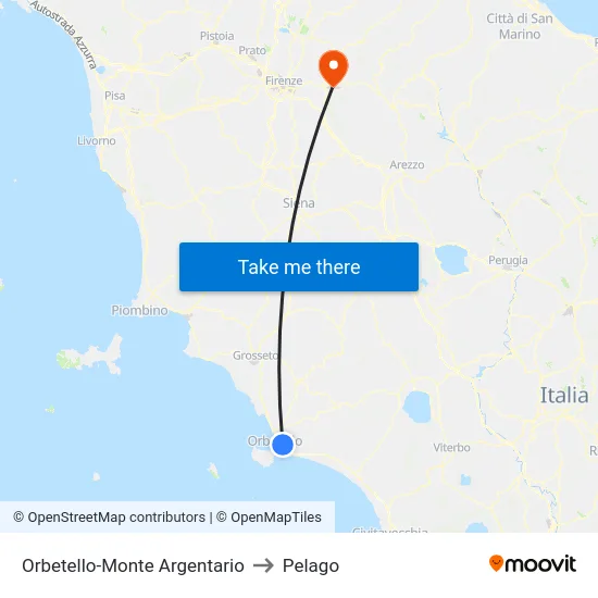 Orbetello-Monte Argentario to Pelago map