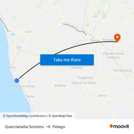 Quercianella-Sonnino to Pelago map