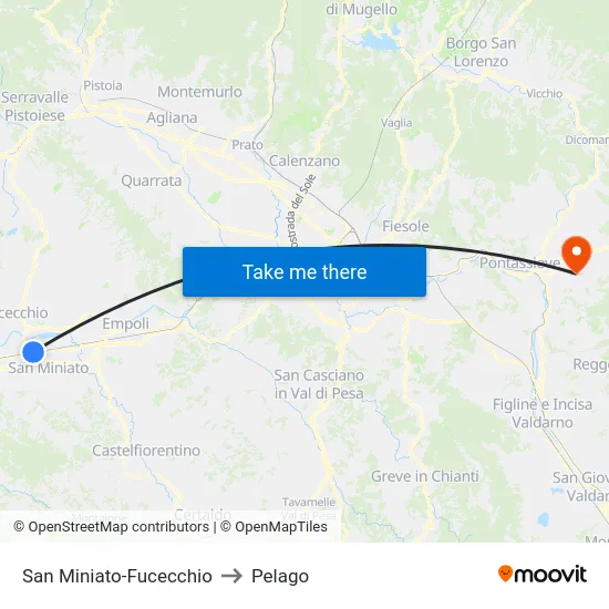 San Miniato-Fucecchio to Pelago map