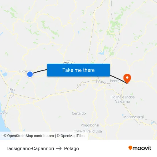 Tassignano-Capannori to Pelago map