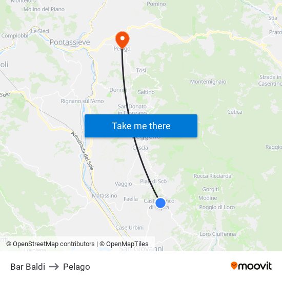 Bar Baldi to Pelago map