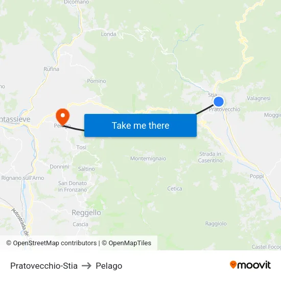 Pratovecchio-Stia to Pelago map