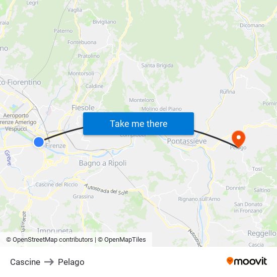 Cascine to Pelago map