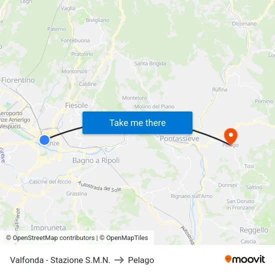 Valfonda - Stazione S.M.N. to Pelago map