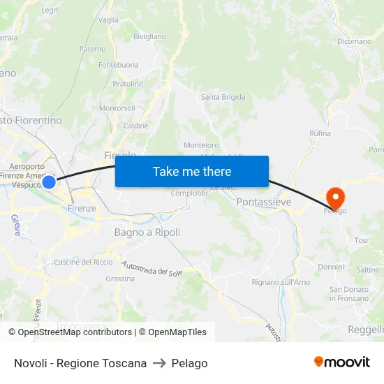 Novoli - Tuscany Region to Pelago map