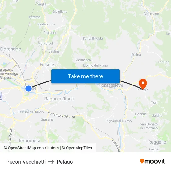 Pecori Vecchietti to Pelago map