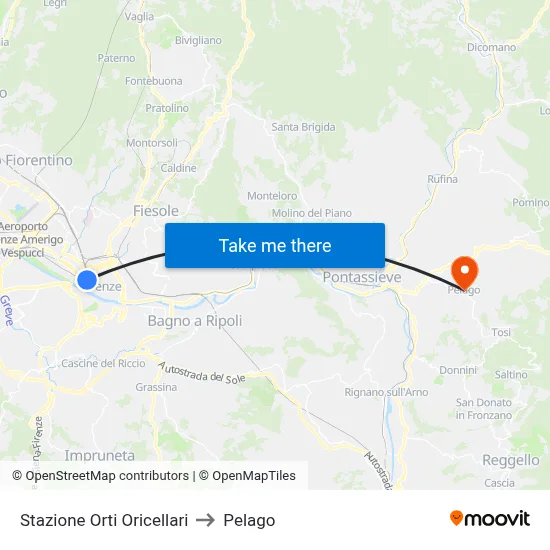 Orti Oricellari Station to Pelago map
