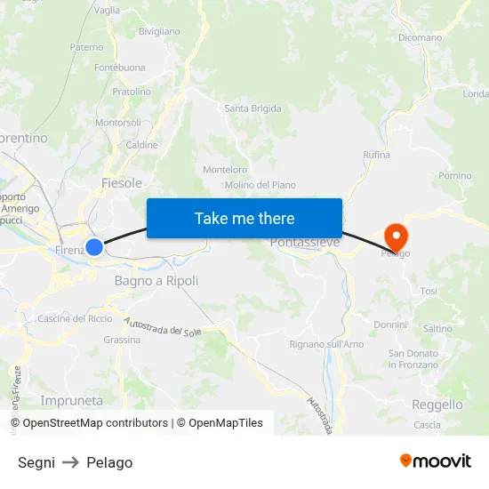 Segni to Pelago map