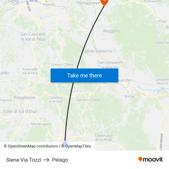 Siena-Via Tozzi to Pelago map
