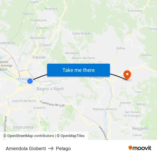 Amendola Gioberti to Pelago map