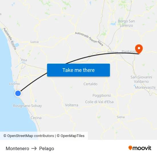 Montenero to Pelago map