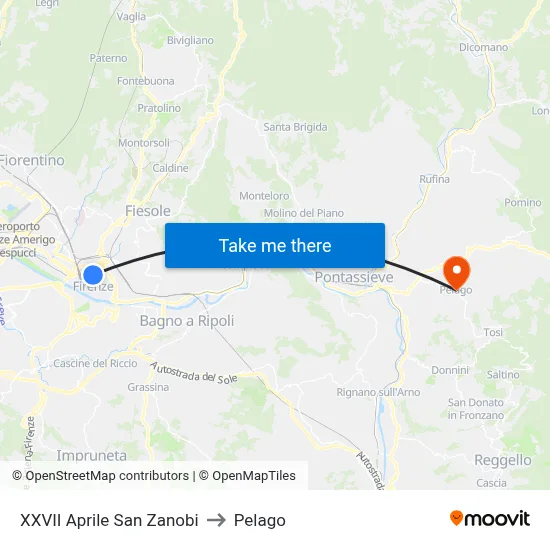 XXVII April San Zanobi to Pelago map