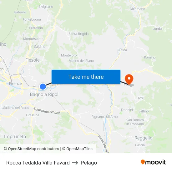 Rocca Tedalda Villa Favard to Pelago map