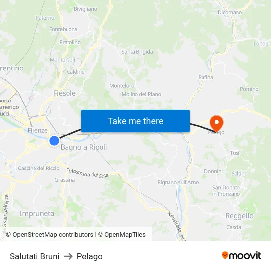 Salutati Bruni to Pelago map