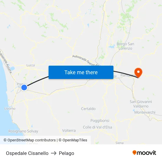 Cisanello Hospital to Pelago map