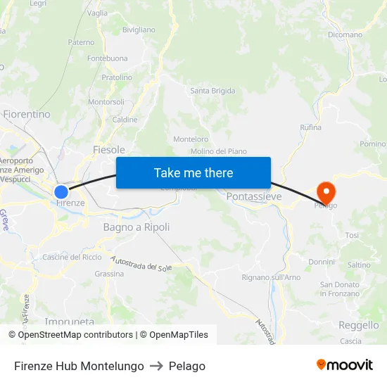 Florence Montelungo Hub to Pelago map