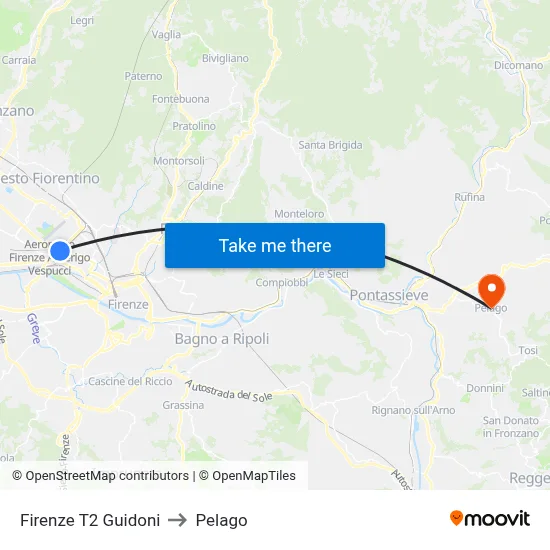 Florence T2 Guidoni to Pelago map