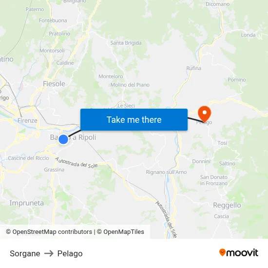 Sorgane to Pelago map