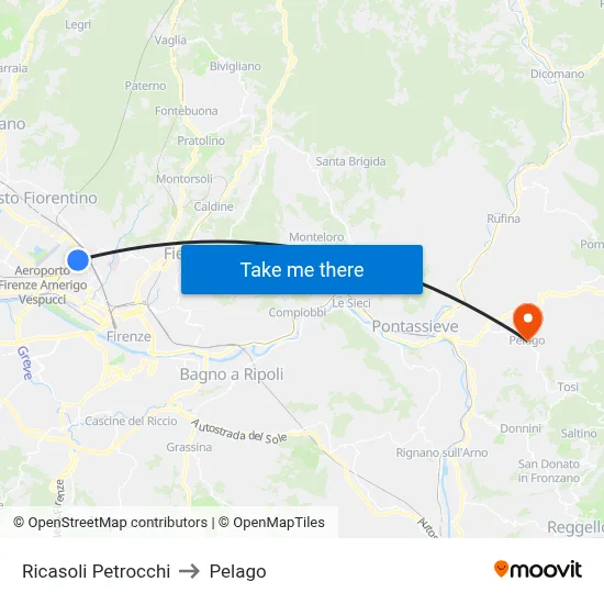 Ricasoli Petrocchi to Pelago map