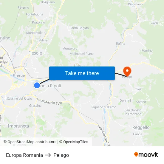 Europe Romania to Pelago map