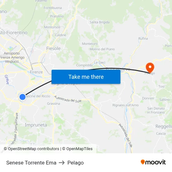 Senese Ema Stream to Pelago map