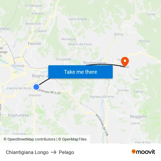 Chiantigiana Longo to Pelago map