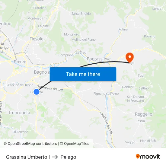 Grassina Umberto I to Pelago map