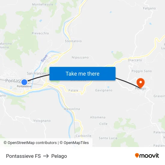 Pontassieve FS to Pelago map