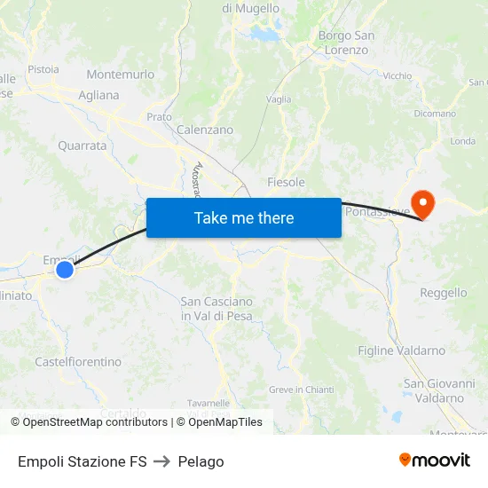 Empoli Railway Station to Pelago map