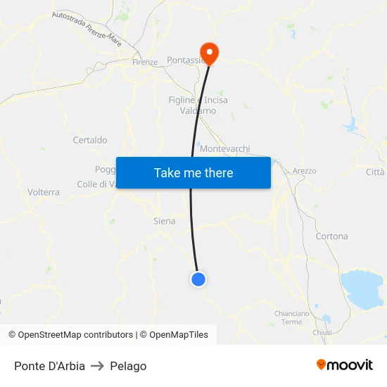 Ponte D'Arbia to Pelago map