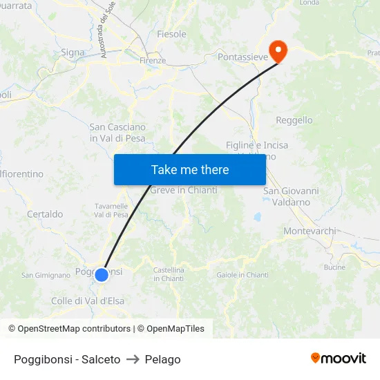 Poggibonsi - Salceto to Pelago map