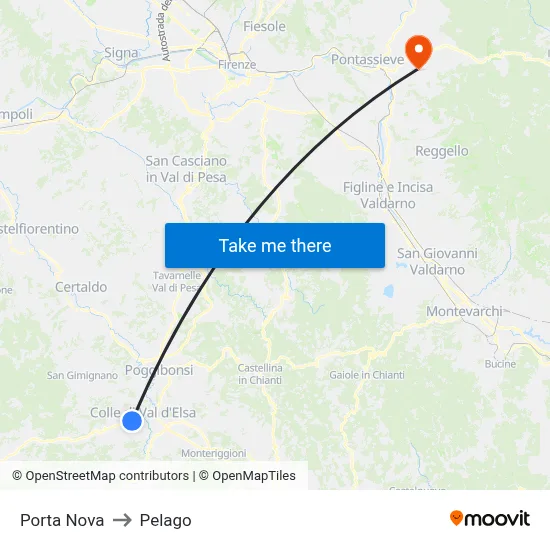Porta Nova to Pelago map