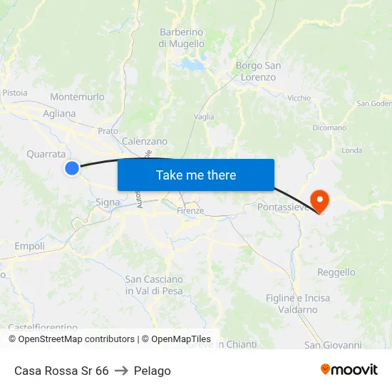 Casa Rossa State Road 66 to Pelago map