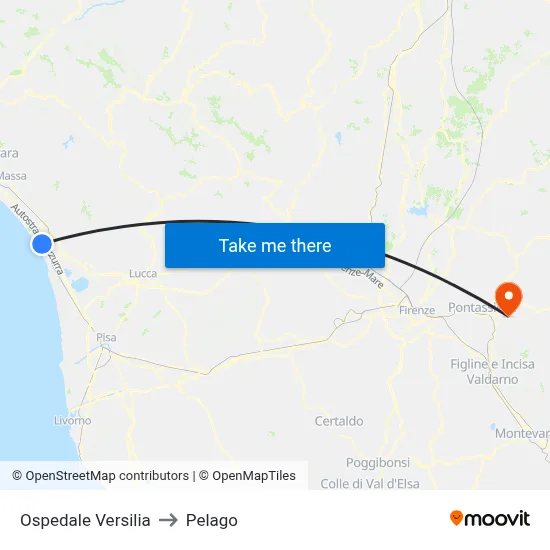 Versilia Hospital to Pelago map