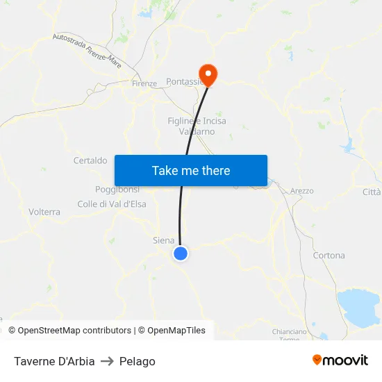 Taverne D'Arbia to Pelago map