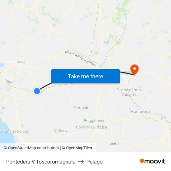 Pontedera Toscoromagnola Street to Pelago map