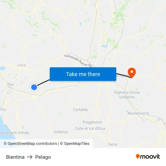 Bientina to Pelago map